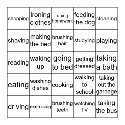 Daily Activities Bingo Card