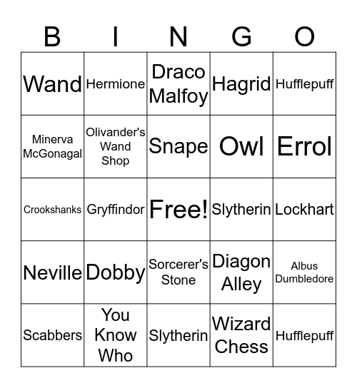 Hogwarts Bingo Card