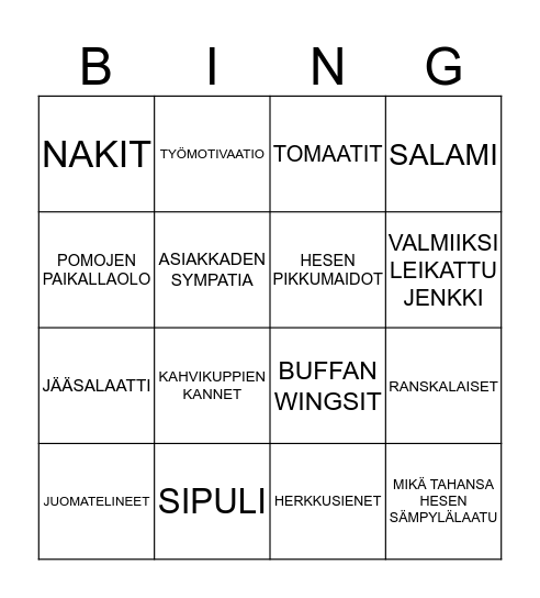 Mikä tänä viikonloppuna on loppu -bingo Card