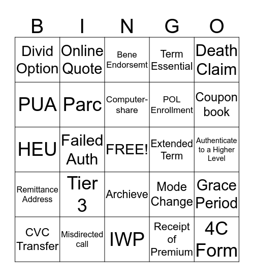 Untitled Bingo Card
