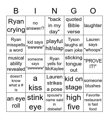 The Wed Game Bingo Card
