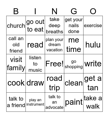 Positive Coping Bingo Card