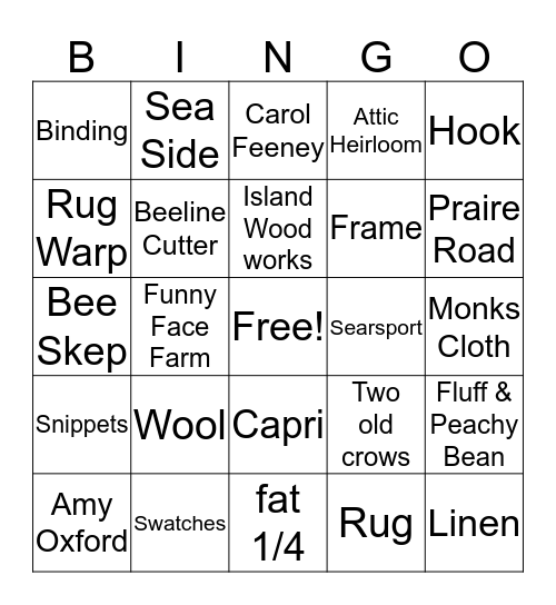 Rug Hooking Bingo Card