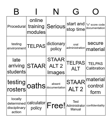 Test Security Bingo Card