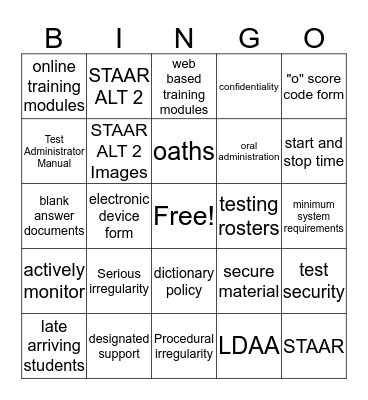Test Security Bingo Card