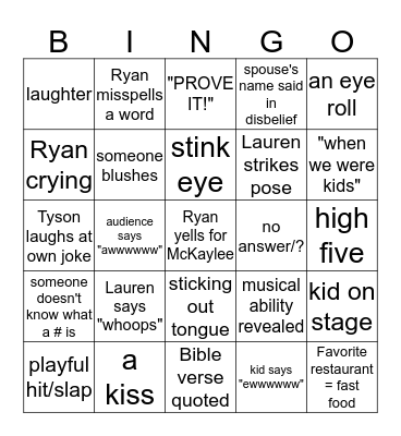The Wed Game Bingo Card