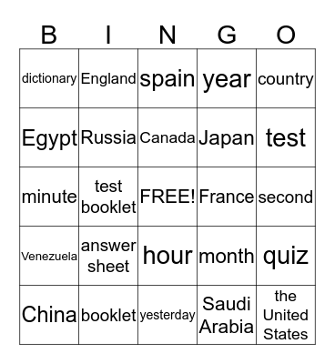 BOOK 3.3 VOCABULARY Bingo Card