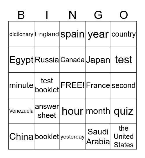 BOOK 3.3 VOCABULARY Bingo Card