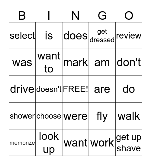 BOOK 3.3/4 VERBS Bingo Card