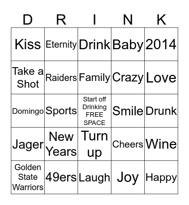 2014 Bingo New Years Bingo Card
