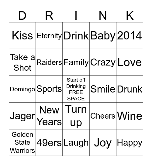 2014 Bingo New Years Bingo Card