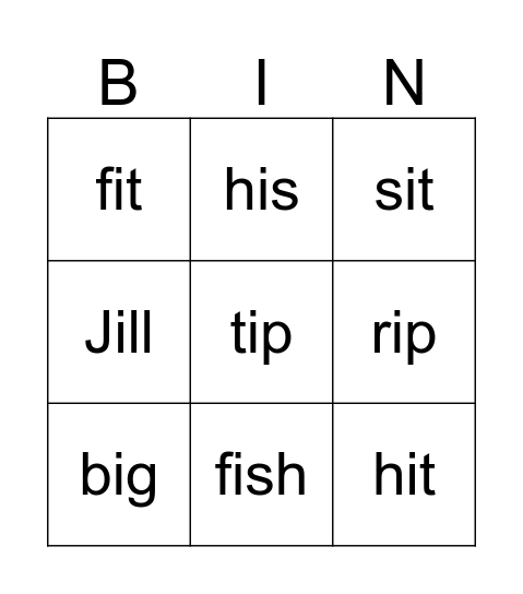 Short i Bingo Card