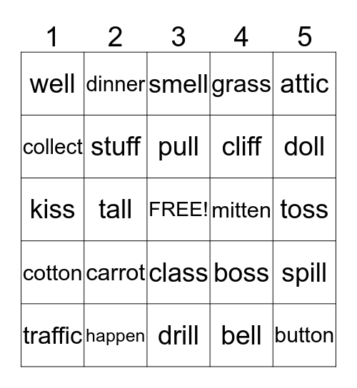 Double Consonant Bingo Card