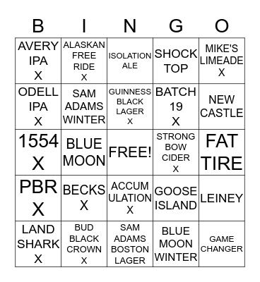 BEER BINGO Card