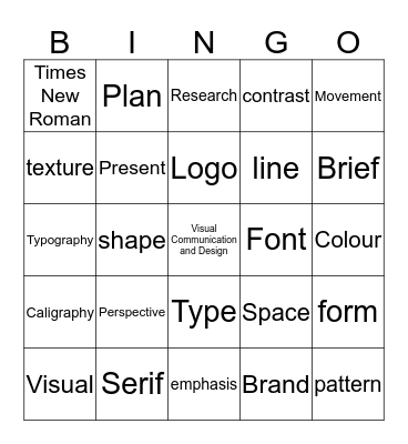 Visual Communication and Design Bingo Card