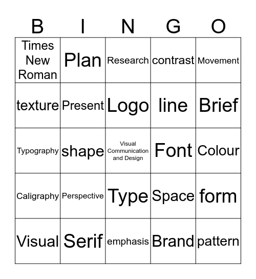 Visual Communication and Design Bingo Card