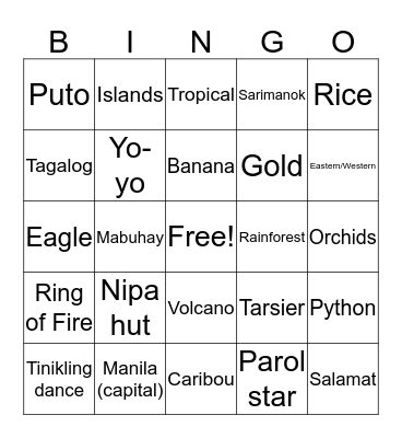 The Philippines  Bingo Card