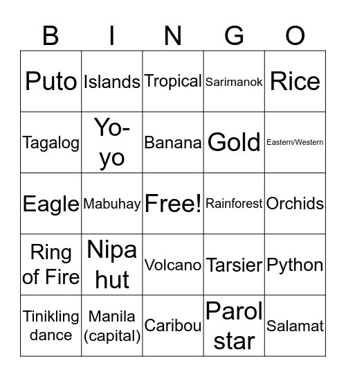 The Philippines  Bingo Card