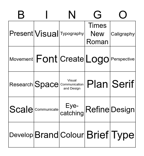 Visual Communication and Design Bingo Card