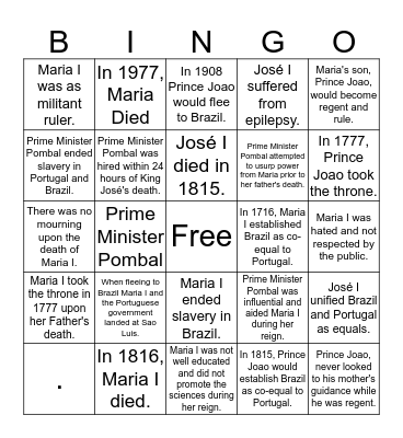 Maria I Bingo Card
