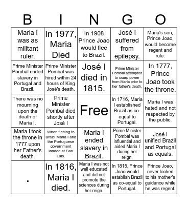 Maria I Bingo Card
