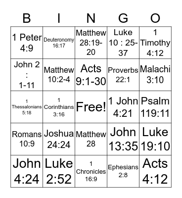 Bible Drill Bingo Card