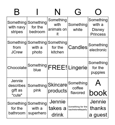 Jennie's Presents Bingo Card