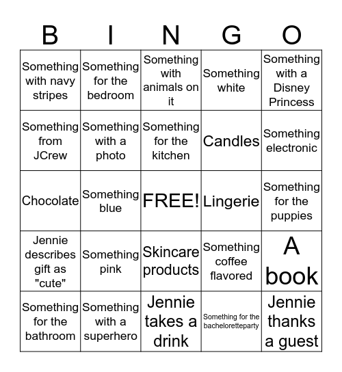 Jennie's Presents Bingo Card