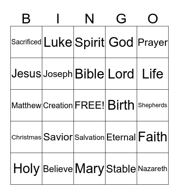 NATIVITY BINGO Card
