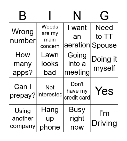 Sales BIngo Card
