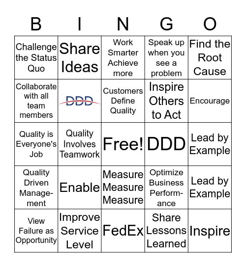 Quality Driven Management Bingo Card