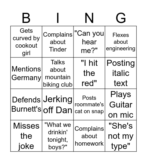 Garrett Bingo Card