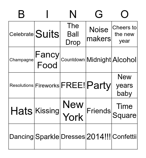 NEW YEARS EVE BINGO! Bingo Card
