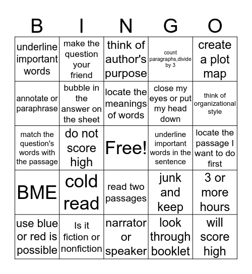 How to Score High! Bingo Card