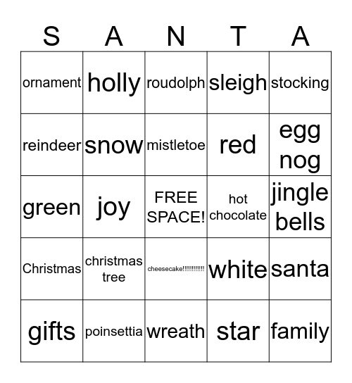 CHRISTMAS BINGO Card