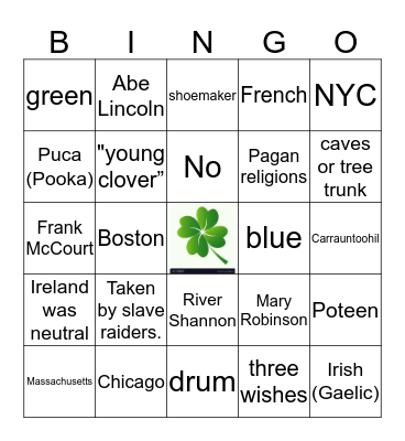 St. Patrick's Day Bingo Card