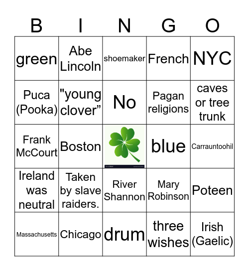 St. Patrick's Day Bingo Card