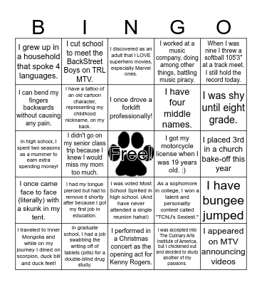 Faculty Fun Facts Bingo Card