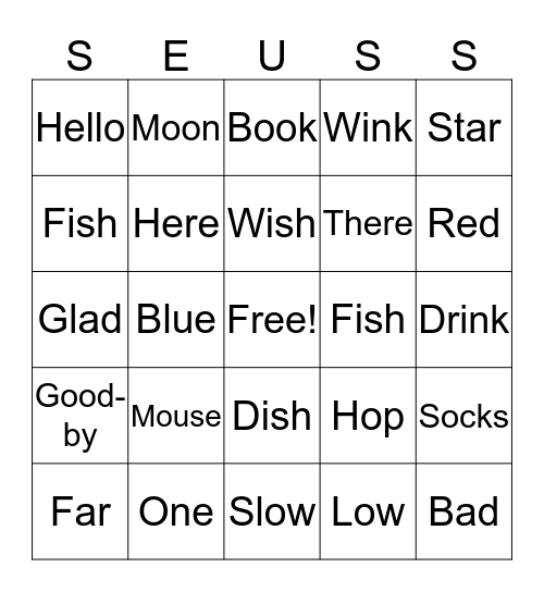 Dr. Seuss One Fish Two Fish Bingo Card