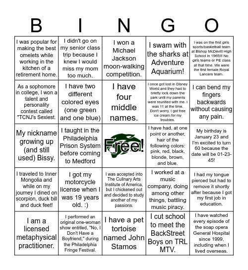 Faculty Fun Facts Bingo Card