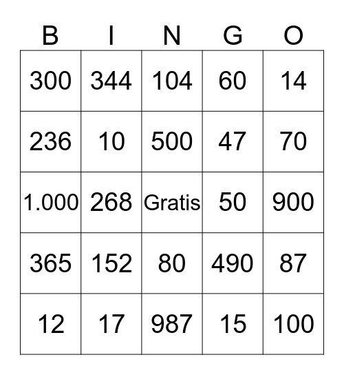 Español  Bingo Card