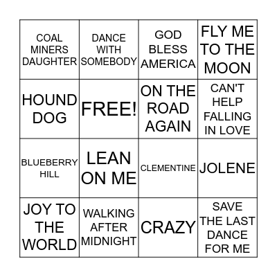 MUSICAL BINGO! Bingo Card