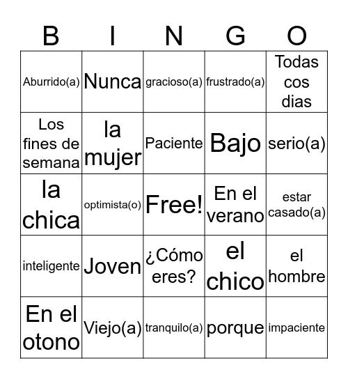 Unit 1 Bingo Card