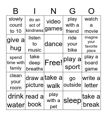 Coping Skills Bingo Card