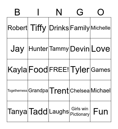 Family Bingo Card
