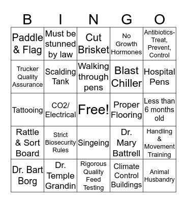 Pork Industry Bingo Card