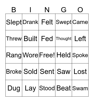 Irregular Verbs  Bingo Card