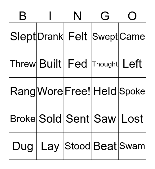 Irregular Verbs  Bingo Card