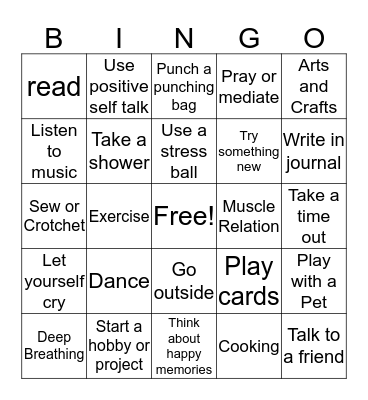 Coping Skills Bingo  Bingo Card