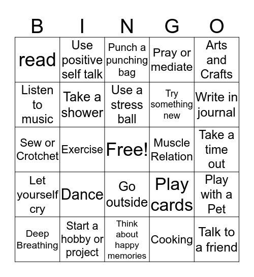 Coping Skills Bingo  Bingo Card